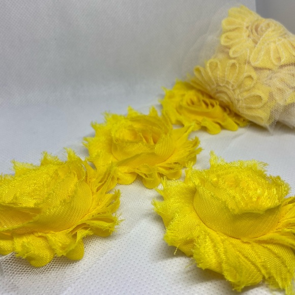 14 Sun Yellow shabby flowers headband diy new - Picture 2 of 3